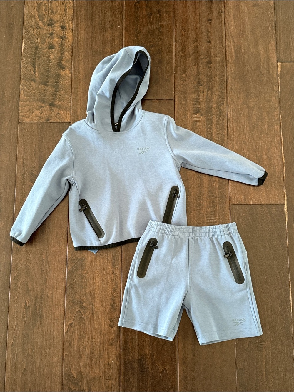 Reebok Toddler Blue Sports Tech Blue Hoodie and Shorts Set with Black Trim!